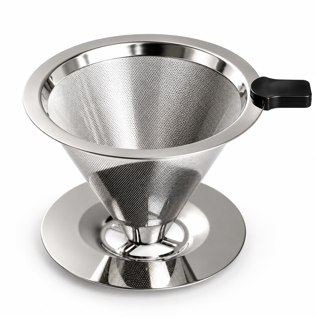 Vista superior del filtro Pour Over MAT de malla fina de acero inoxidable