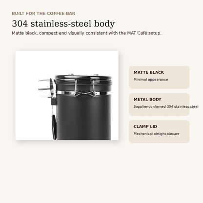 MAT Airtight Coffee Canister 304 stainless steel matte black body