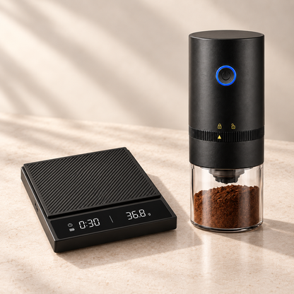 Precision Brew Duo: báscula digital de café con temporizador y molino eléctrico