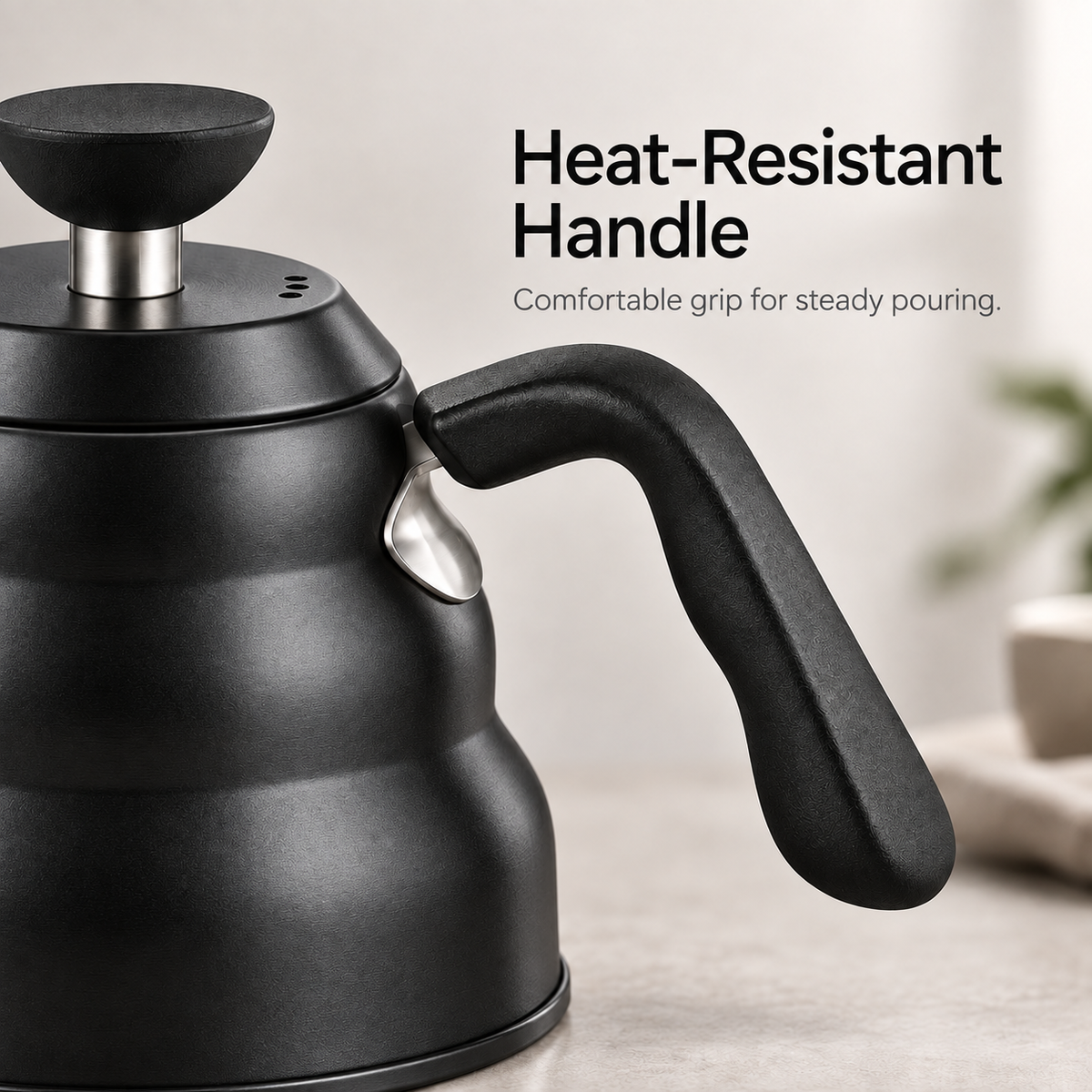 Heat-resistant handle designed for a comfortable steady grip